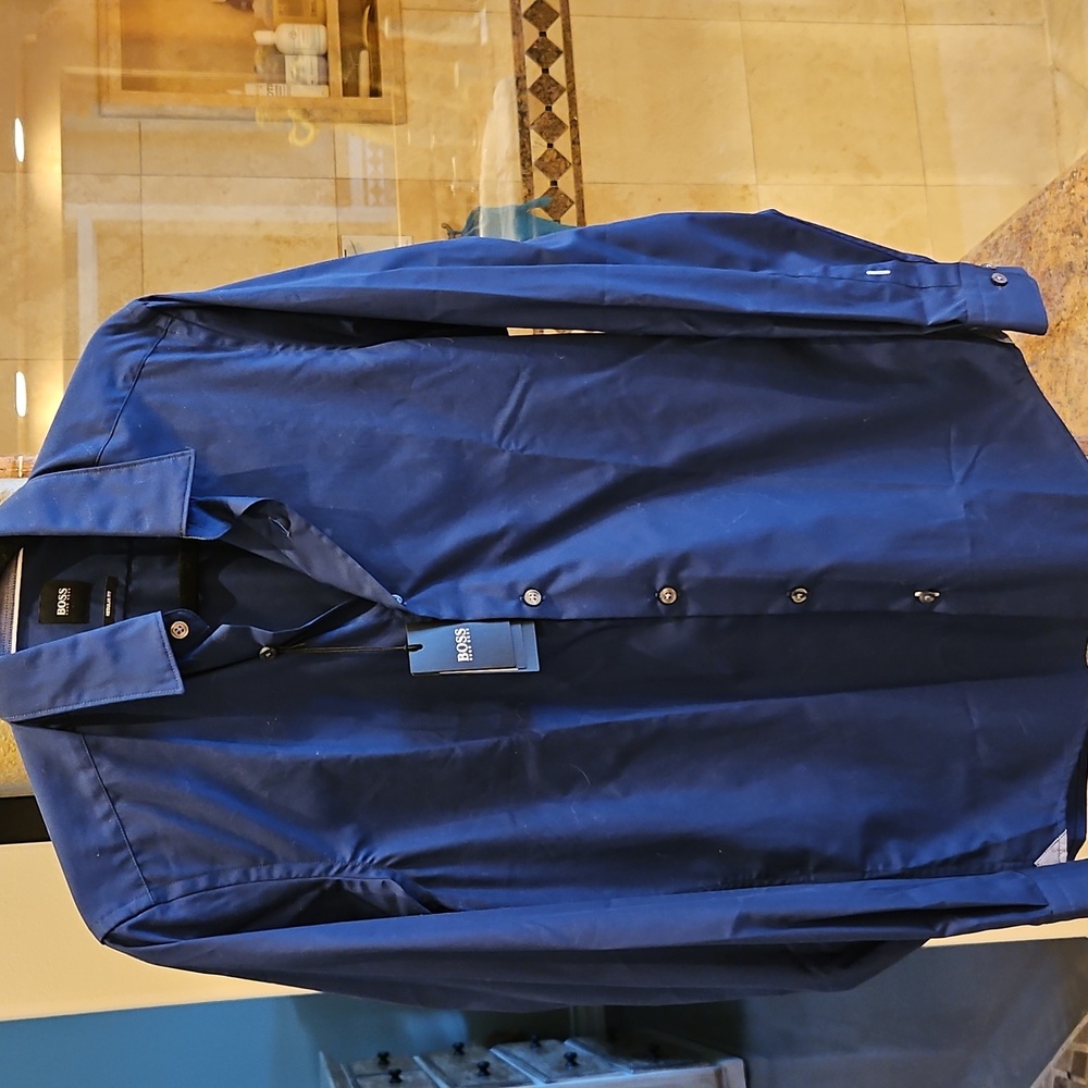 BOSS Men's Blue Shirt size large long sleeve